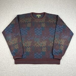 Vintage Croft & Barrow Sweater Mens Large Maroon Geometric Wool Blend Made Italy